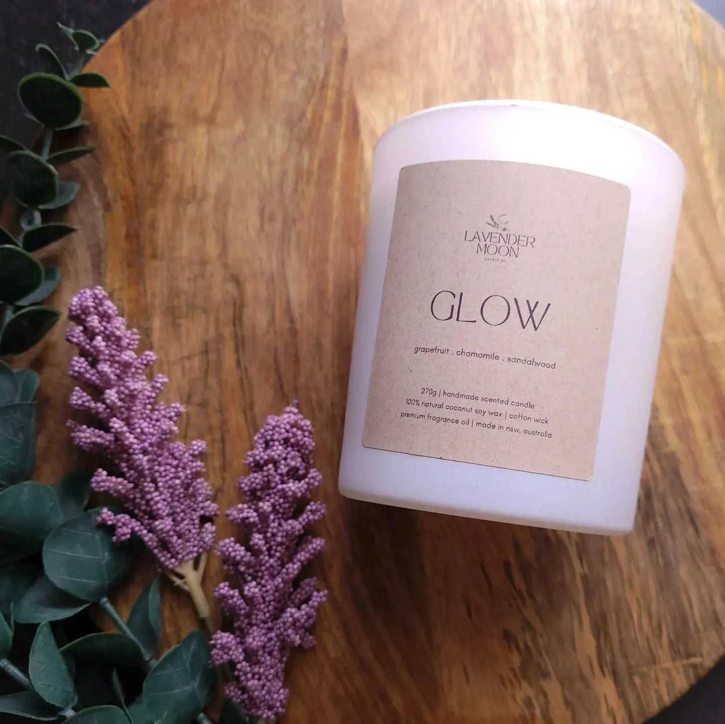 Glow Candle from Wellness Range with grapefruit, chamomile, sandalwood.