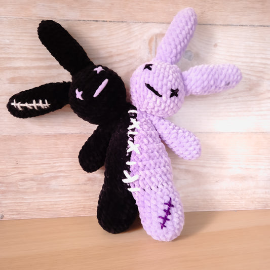 Plush Black and Lilac Franken-Bunny Cuddle Buddy